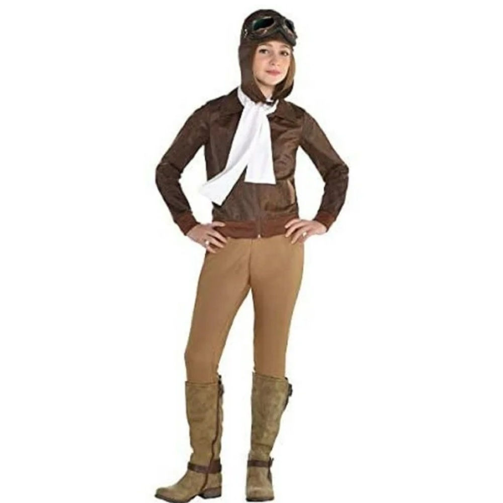 Amelia Earhart costume NEW child M 8-10 Halloween jacket pants hat goggles scarf - Picture 11 of 11